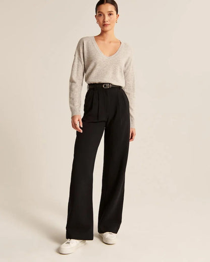 Pantalon Femme Taille Haute à Jambes Larges – Coupe Décontractée et Élégante