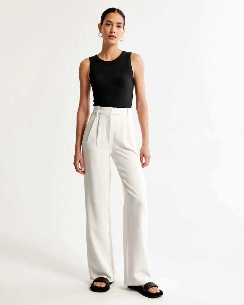 Pantalon Femme Taille Haute à Jambes Larges – Coupe Décontractée et Élégante