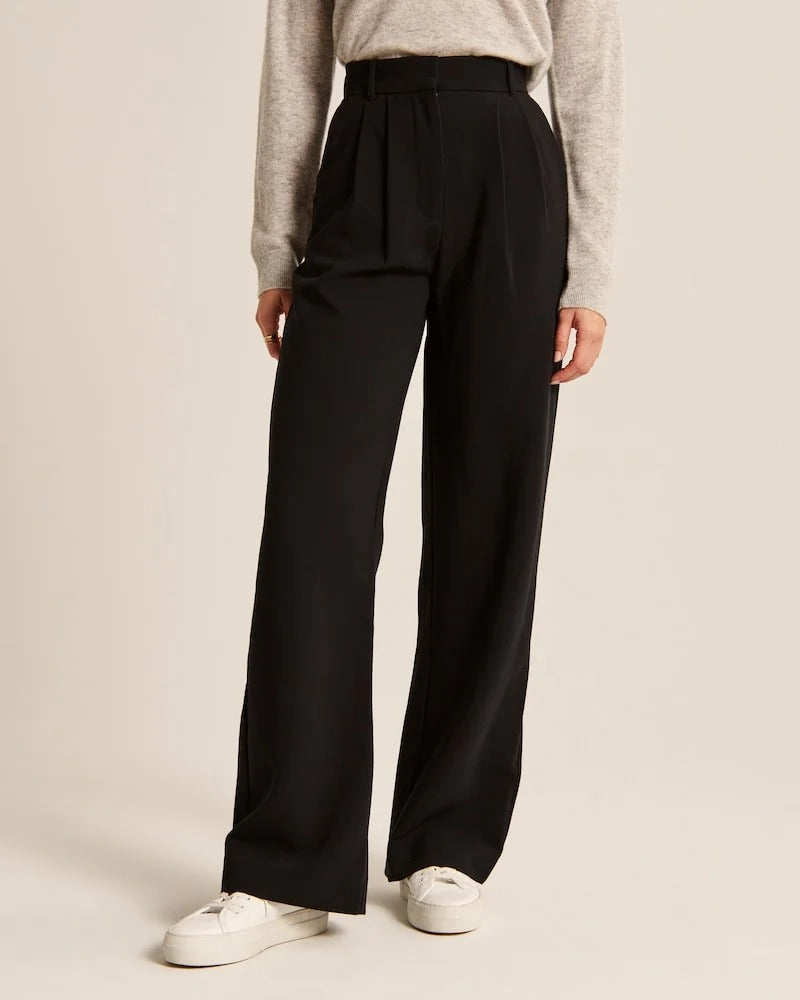 Pantalon Femme Taille Haute à Jambes Larges – Coupe Décontractée et Élégante
