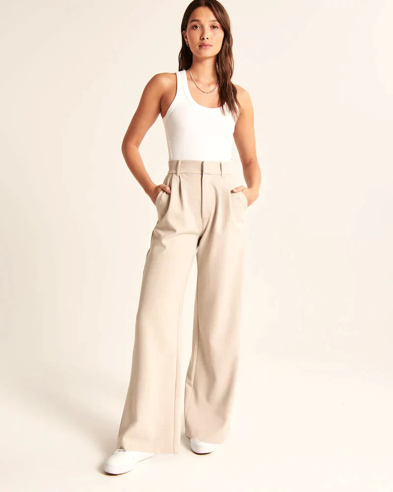Pantalon Femme Taille Haute à Jambes Larges – Coupe Décontractée et Élégante