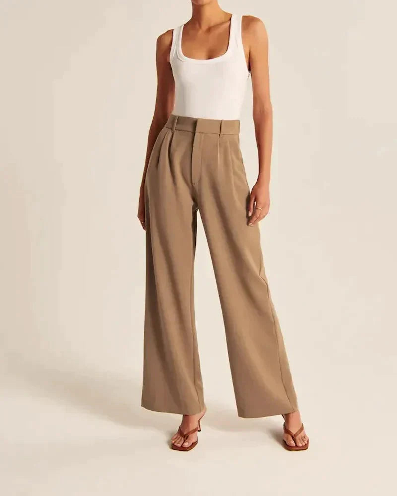 Pantalon Femme Taille Haute à Jambes Larges – Coupe Décontractée et Élégante