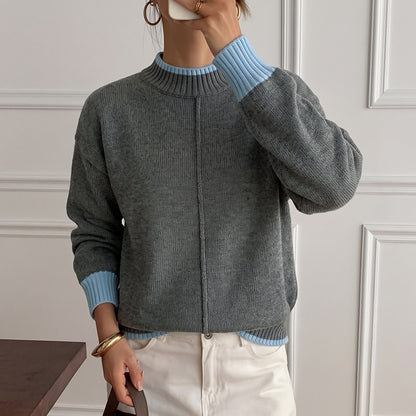Pull ample femme col montant color-block - Doux et moderne
