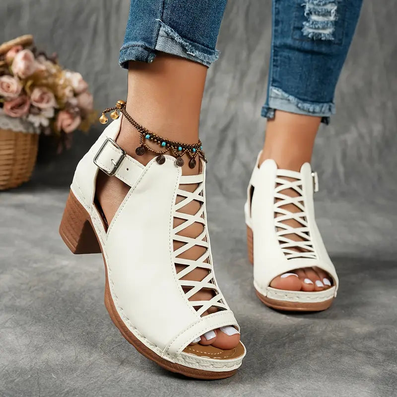 Sandales à boucle ouvertes élégantes hautes femmes – Chaussures d'été légères confortables et premium