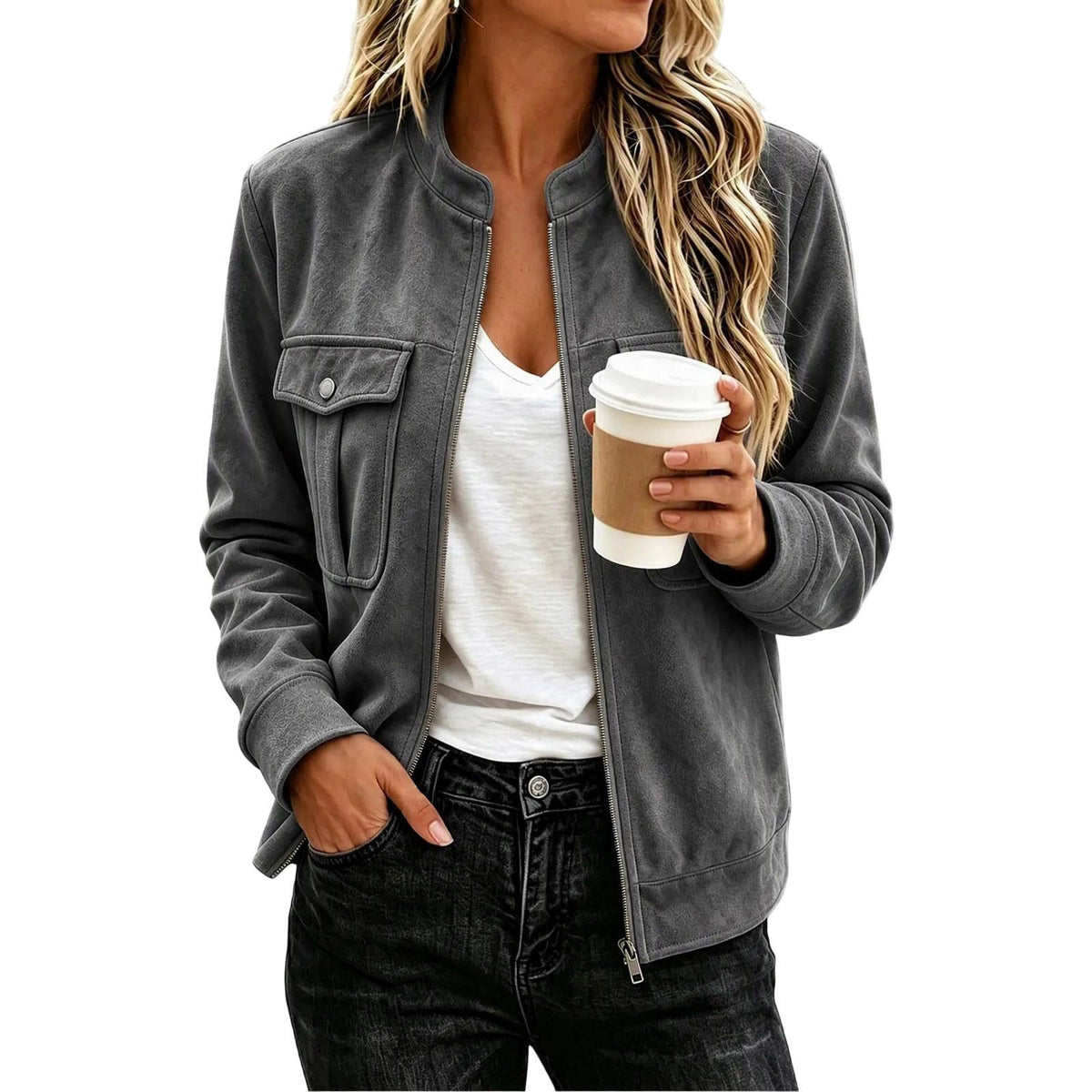 Veste femme effet suédine zippée - Casual et élégante