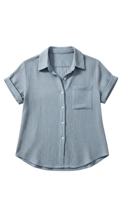 Chemisier d’été femme à boutons et manches courtes – Blouse légère décontractée