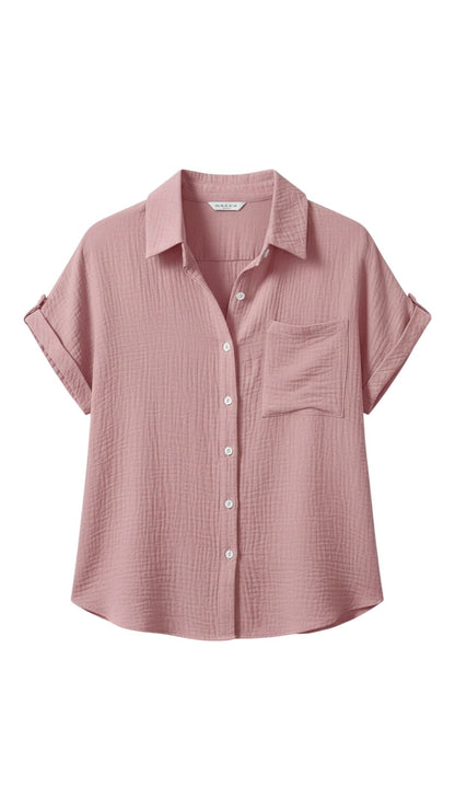 Chemisier d’été femme à boutons et manches courtes – Blouse légère décontractée