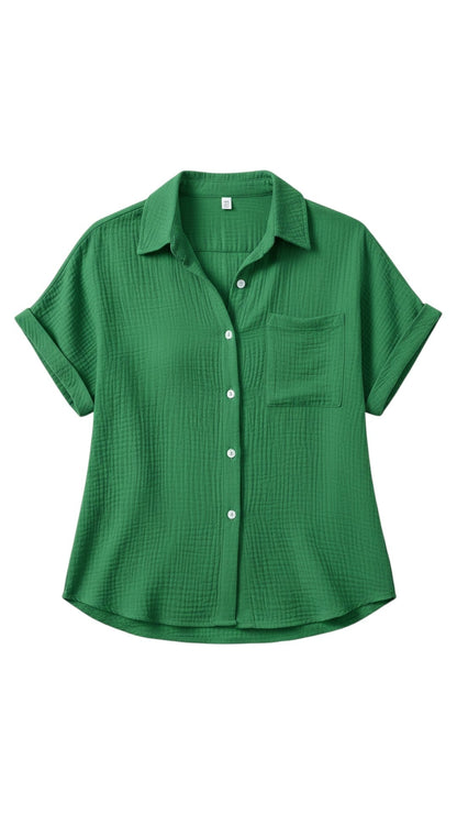 Chemisier d’été femme à boutons et manches courtes – Blouse légère décontractée