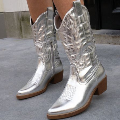 Variant image for Bottes Cowboy Métalliques Élégantes Femme - Confort et Style - Bottes Noires Disponibles-19
