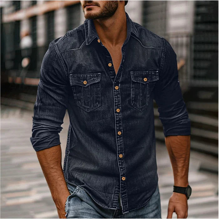 Cheise en jean pour hoe avec boutons-pression - Siple - Aple Cheise en jean pour hoe avec boutons-pression - Siple - Aple