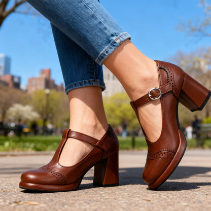 Mocassins Brogue – Talon Bloc à Bride Boucle d’Inspiration Vintage