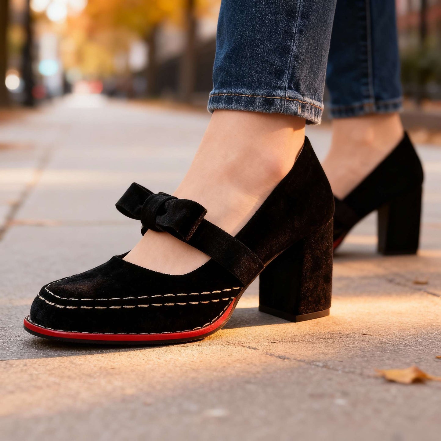 Mocassins à talon bloc en velours – Chaussures élégantes et confortables