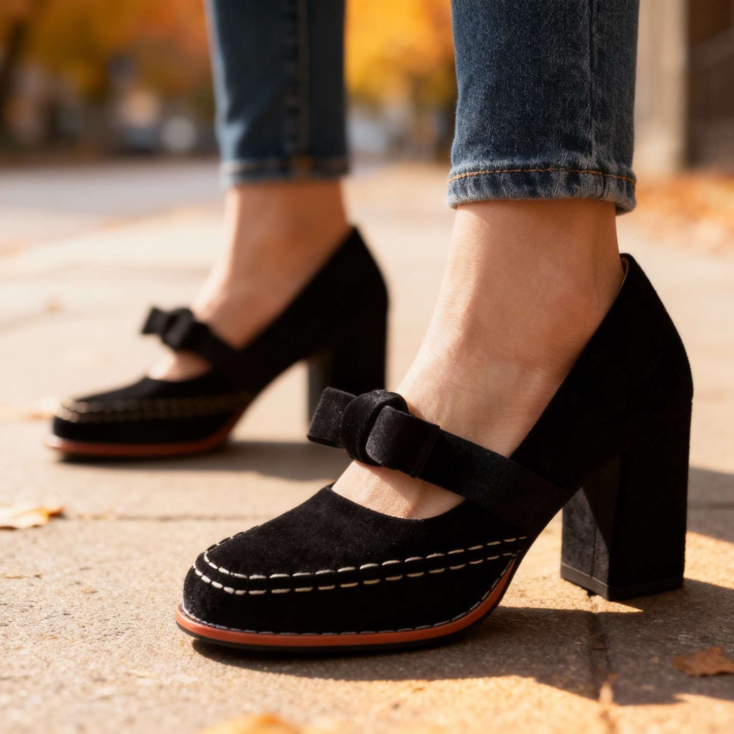 Mocassins à talon bloc en velours – Chaussures élégantes et confortables