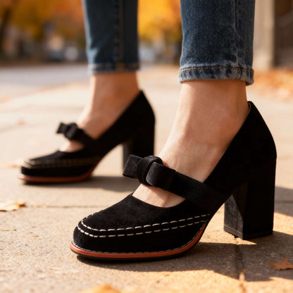 Mocassins à talon bloc en velours – Chaussures élégantes et confortables