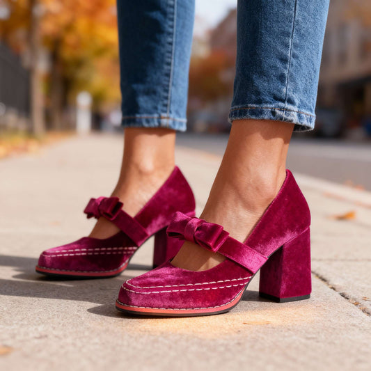 Block Heel Velvet Loafers – Elegant and Comfortable Shoes