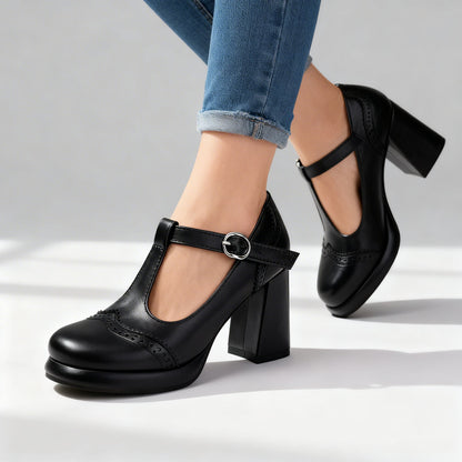 Mocassins Brogue – Talon Bloc à Bride Boucle d’Inspiration Vintage