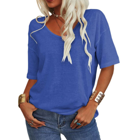 T-shirt ample col en U décontracté été femmes – léger, respirant, confortable