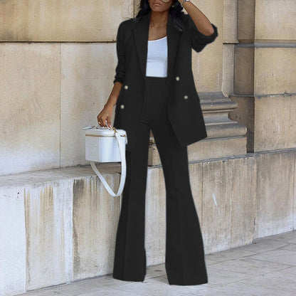 Ensemble blazer long et pantalon évasé – Look sophistiqué