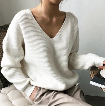 Pull Femme Oversize à Col V – Maille Confortable et Élégante