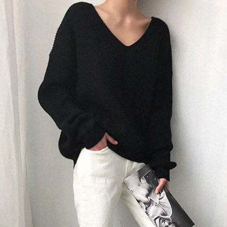 Pull Femme Oversize à Col V – Maille Confortable et Élégante