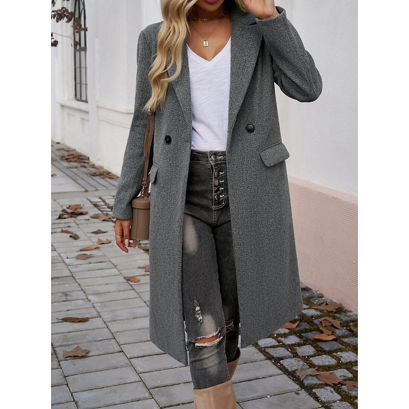 Manteau long femme à col revers – Chaud et élégant