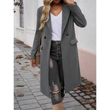 Manteau long femme à col revers – Chaud et élégant