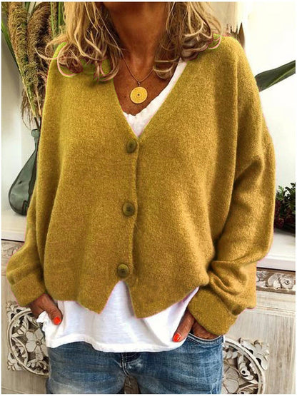 Cardigan Femme Tricoté Boutonné Col V Doux Élégant