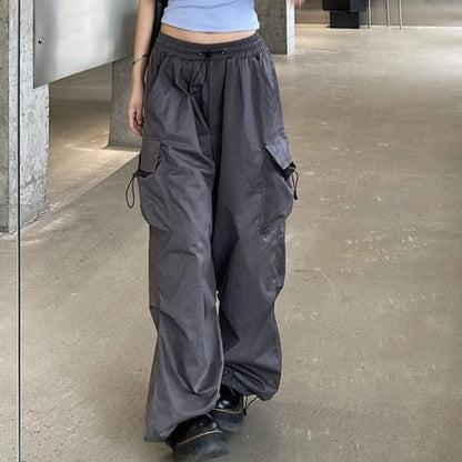Pantalon Cargo Femme Taille Haute Avec Poches Multiples – Pantalon Décontracté À Jambe Large