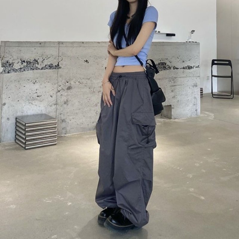 Pantalon Cargo Femme Taille Haute Avec Poches Multiples – Pantalon Décontracté À Jambe Large