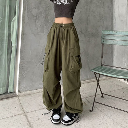 Pantalon Cargo Femme Taille Haute Avec Poches Multiples – Pantalon Décontracté À Jambe Large