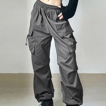 Pantalon Cargo Femme Taille Haute Avec Poches Multiples – Pantalon Décontracté À Jambe Large