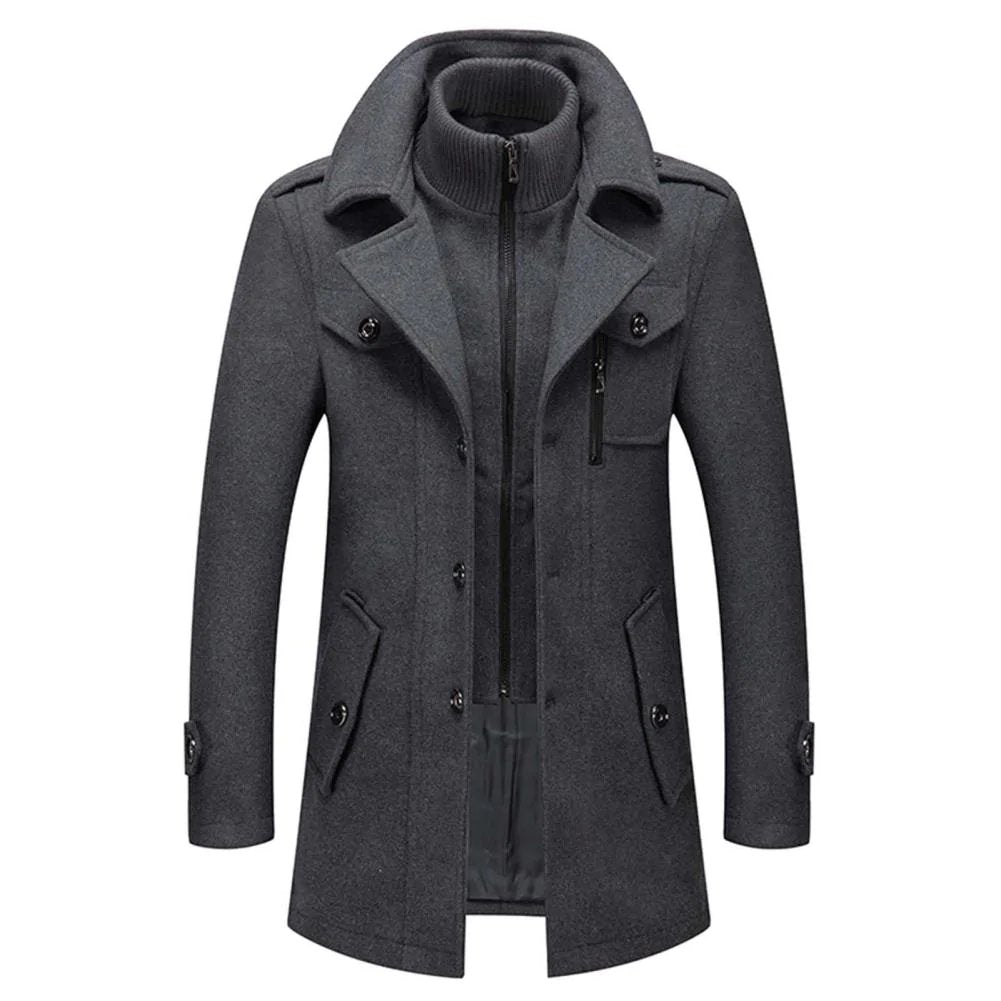 Manteau en Laine Double Couche Premium pour Homme – Pardessus Épais à Boutonnage Simple