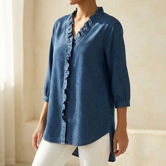 Vivara ruffled V-neck denim blouse - Soft and feminine