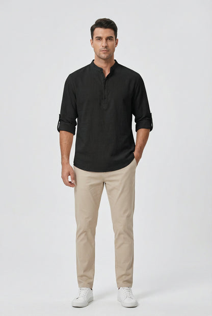 Chemise d’Été Homme en Lin – Manches Relevées Respirante