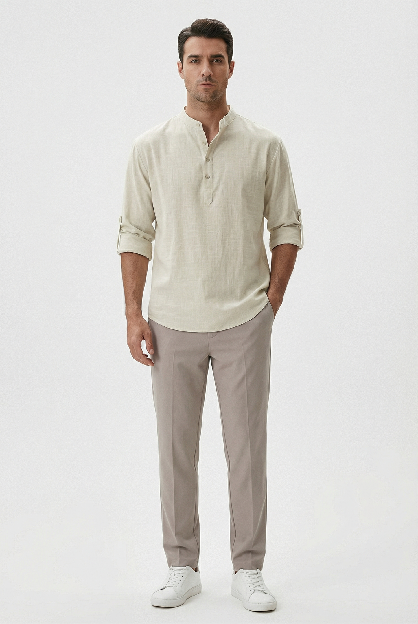 Chemise d’Été Homme en Lin – Manches Relevées Respirante