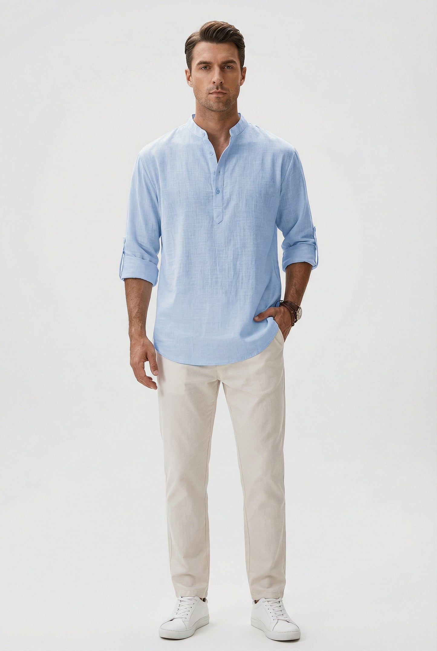 Chemise d’Été Homme en Lin – Manches Relevées Respirante