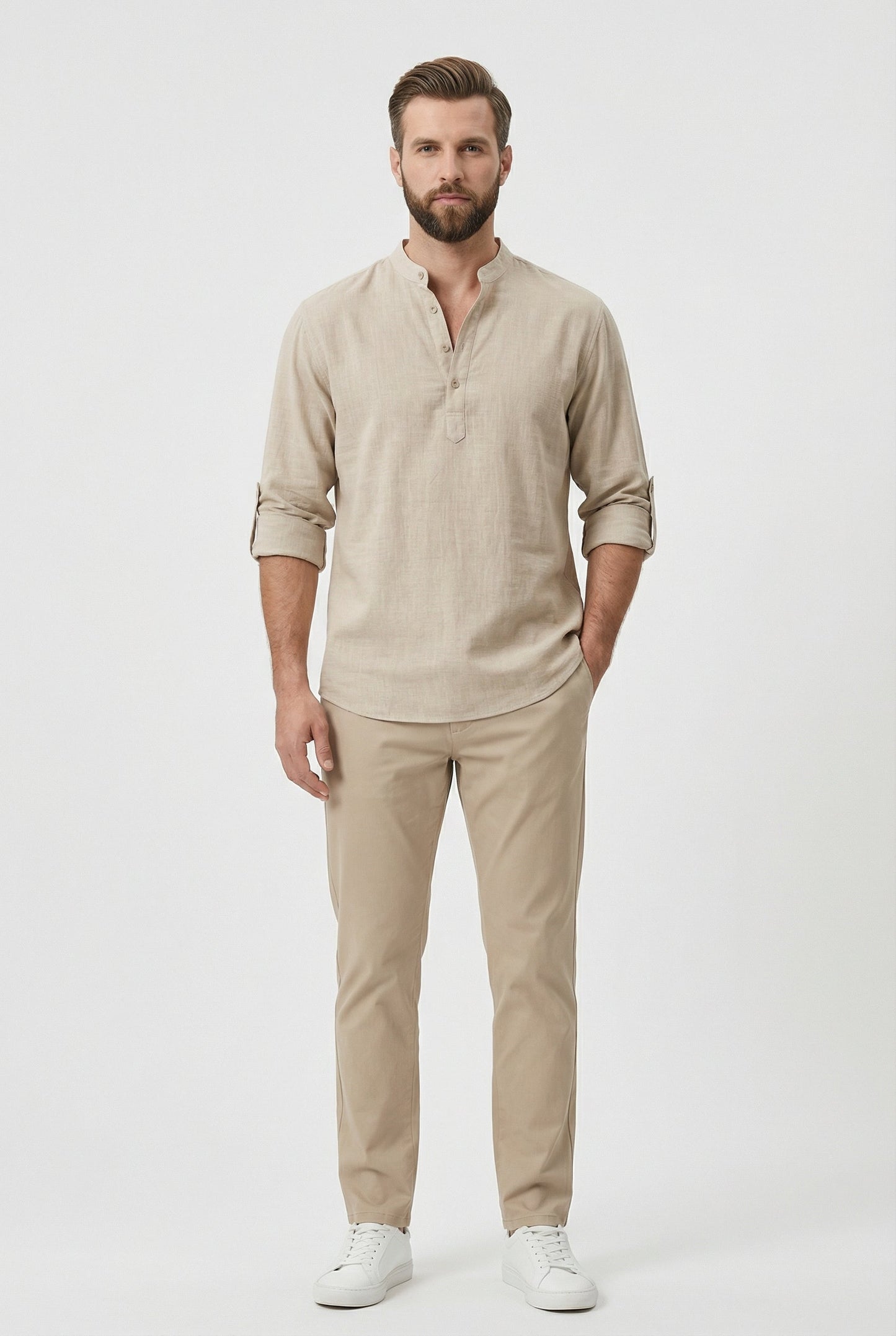 Chemise d’Été Homme en Lin – Manches Relevées Respirante