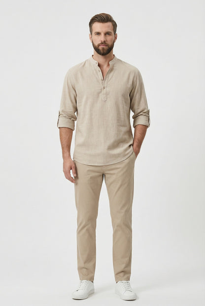 Chemise d’Été Homme en Lin – Manches Relevées Respirante