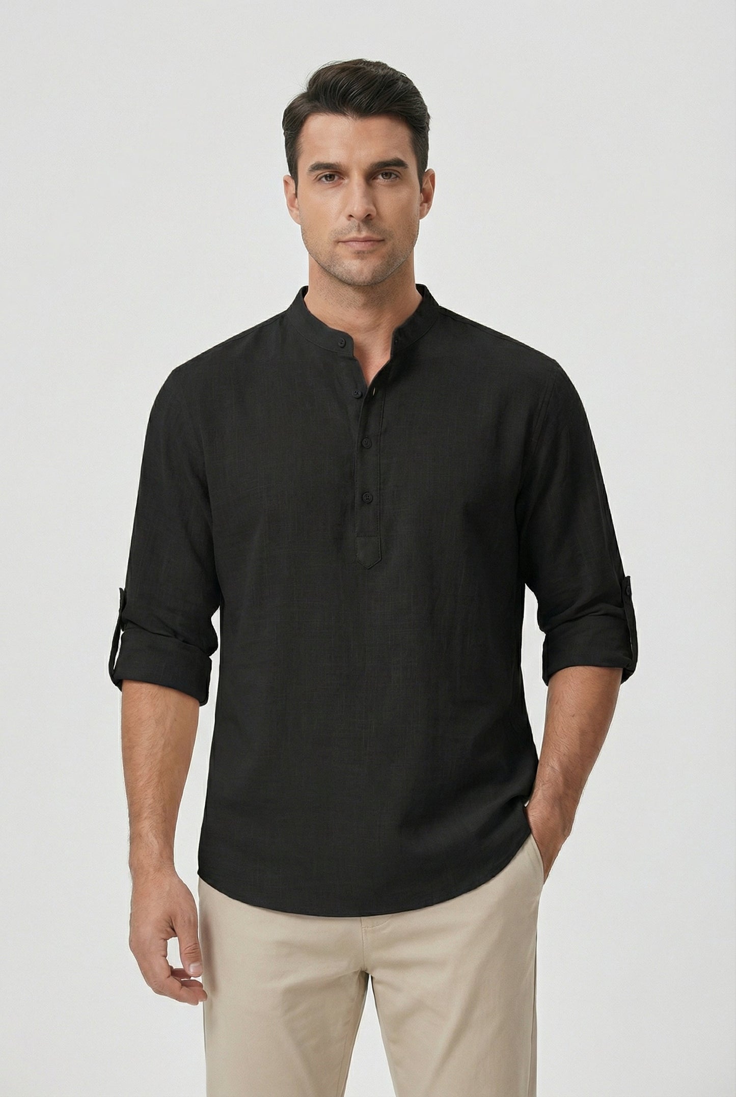 Chemise d’Été Homme en Lin – Manches Relevées Respirante
