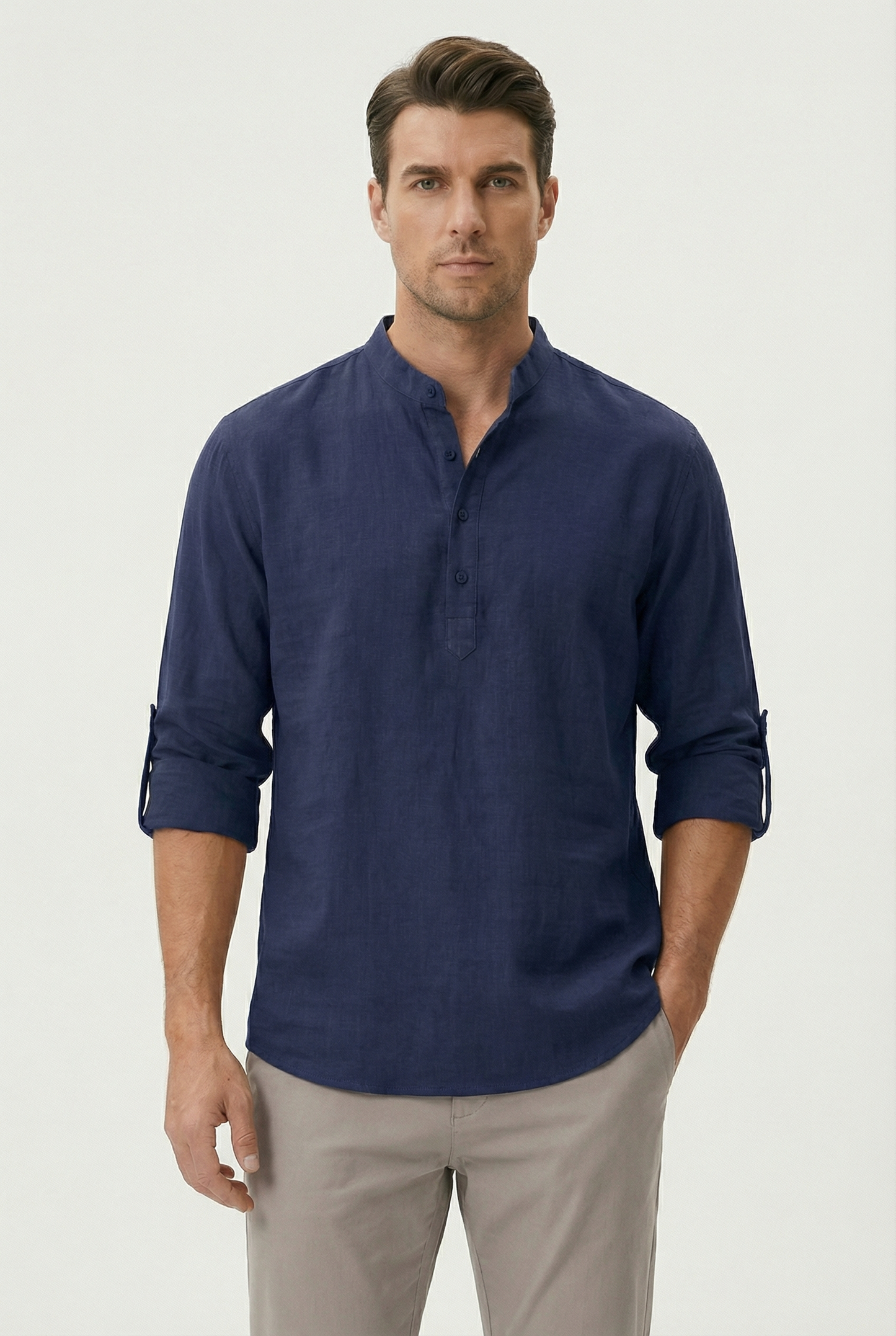 Chemise d’Été Homme en Lin – Manches Relevées Respirante