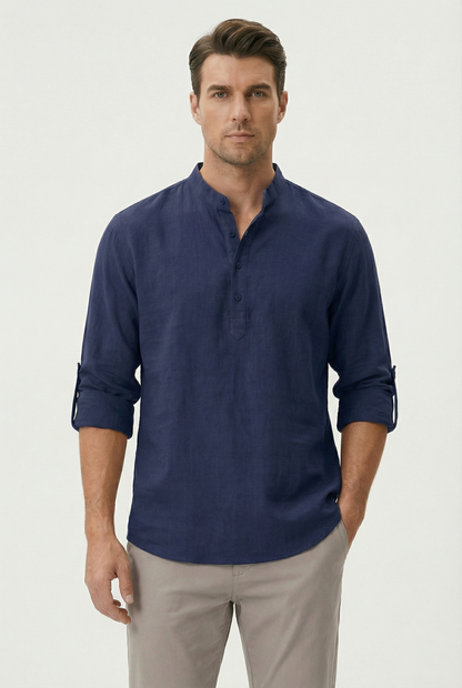 Chemise d’Été Homme en Lin – Manches Relevées Respirante