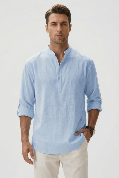 Chemise d’Été Homme en Lin – Manches Relevées Respirante
