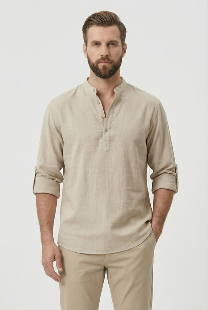 Chemise d’Été Homme en Lin – Manches Relevées Respirante