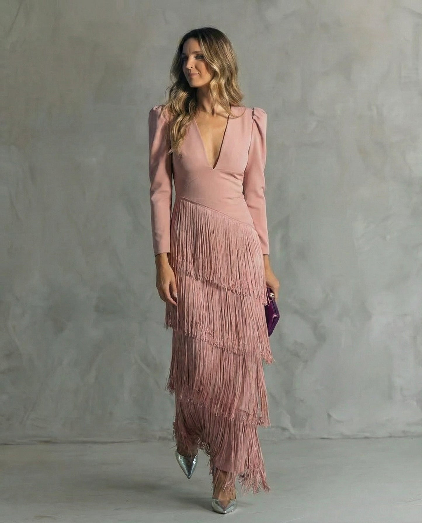 Abito midi elegante con maniche sfrangiate donna – Chic e originale