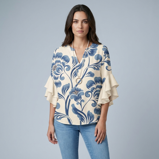 Lightweight women’s T-shirt with a summery print — fresh, elegant casual style