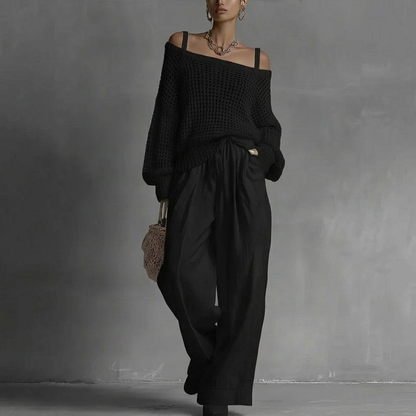Completo da donna chic a due pezzi, fluido ed elegante