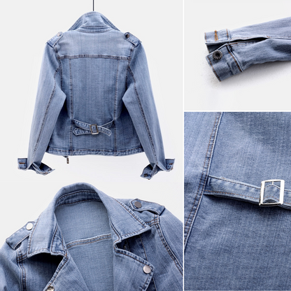 Veste en Jean Élégante Femme – Coupe Slim avec Fermeture Éclair Courte