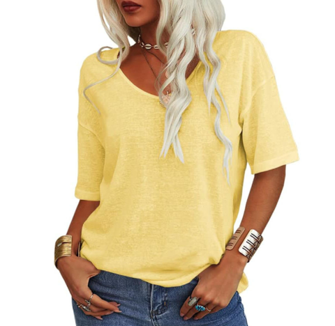 T-shirt ample col en U décontracté été femmes – léger, respirant, confortable