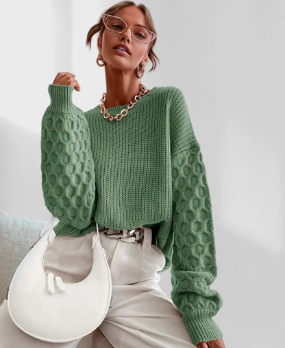Pull Hiver Douillet à Manches Ballon pour Femme – Tricot Chaud