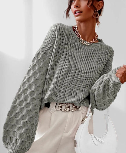 Pull Hiver Douillet à Manches Ballon pour Femme – Tricot Chaud
