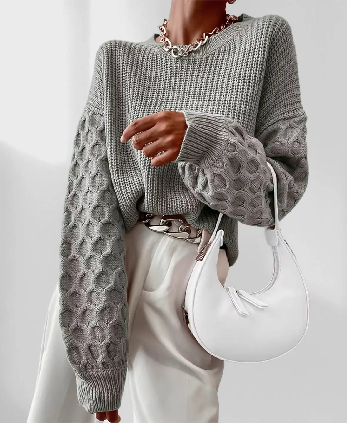 Pull Hiver Douillet à Manches Ballon pour Femme – Tricot Chaud